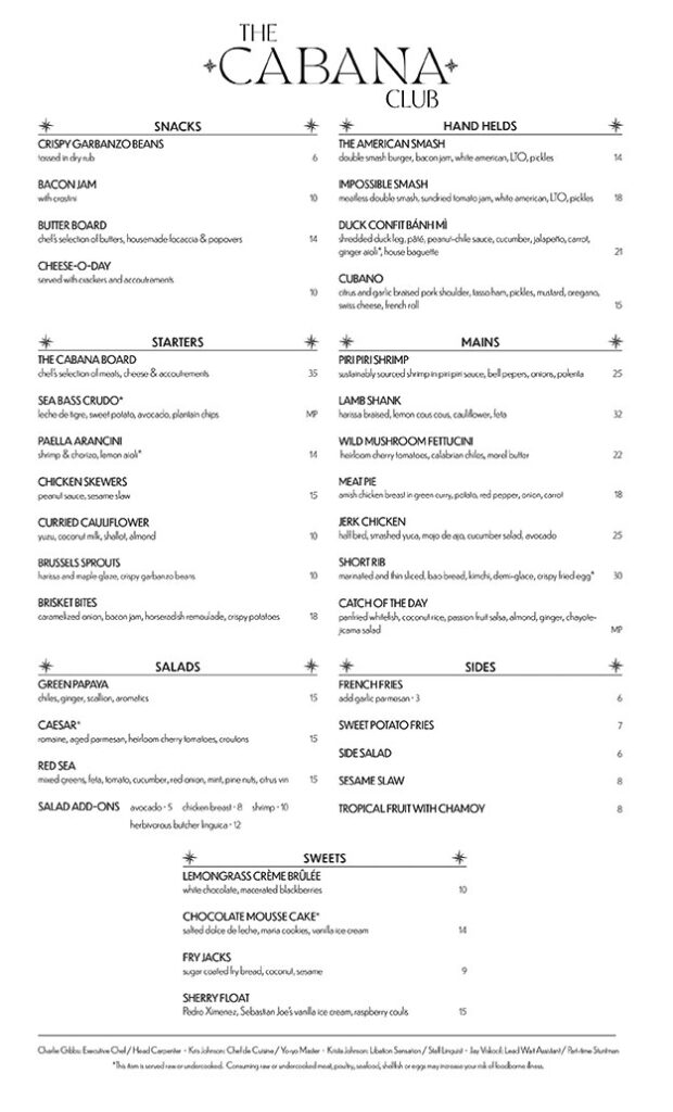 The Canbana Club in Minneapolis, Food Menu